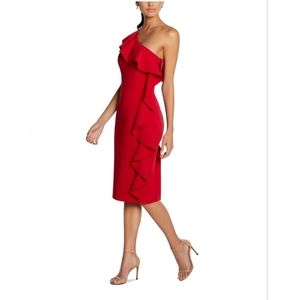 AIDAN AIDAN MATTOX Womens Red Side Slit Below The Knee Cocktail Sheath Dress